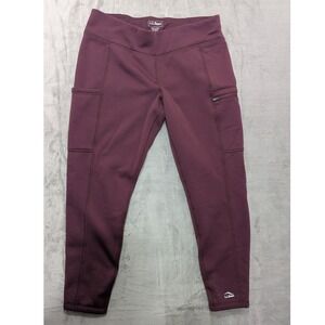 L.L.Bean Fleece Lined Leggings Womens‎ M PET Visibility Burgundy Pockets Thermal